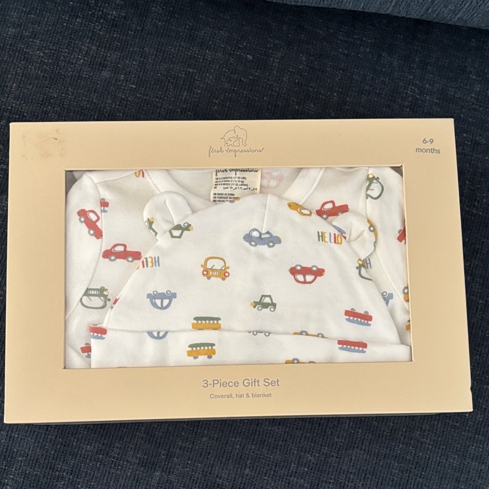 First Impressions Multicolor Car Print Baby Gift Set 6-9 month NWT